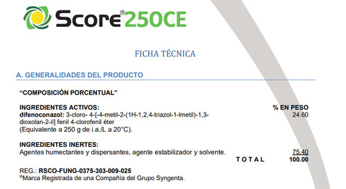 Score 250ce Difenoconazol Fungicida Sistémico 1 L