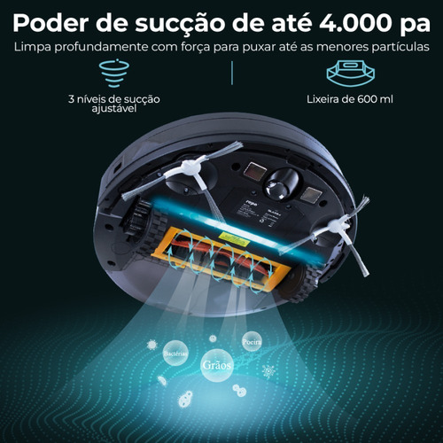 Combo Robô Aspirador Ropo Glass 4 + Refil Cor Preto 127/220V