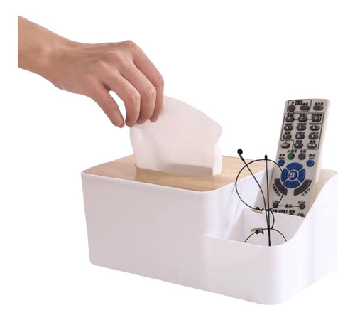 Imagen 1 de 7 de Porta Pañuelos Con Organizador Blanco Con Madera
