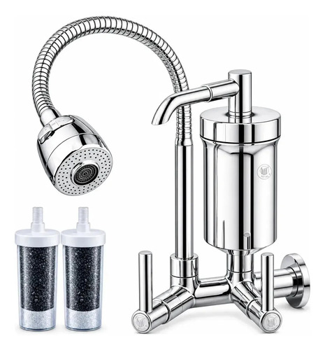 Torneira De Cozinha Com Filtro Gourmet 2 Jatos Tubo Flexível Refil Carvão Ativado Água Filtrada Purificada Marca Forte Lar Metais Parede ...