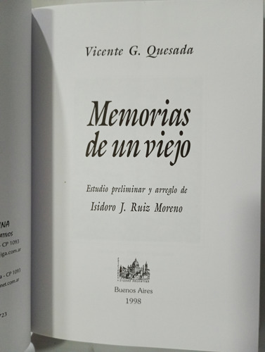 Memorias De Un Viejo. Vicente Quesada. (1494) (Usado)