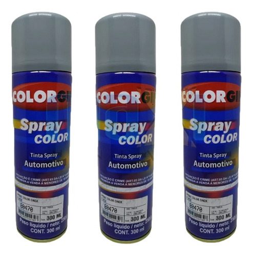 Spray Automotiva Colorgin Cinza Placa 300ml 3un