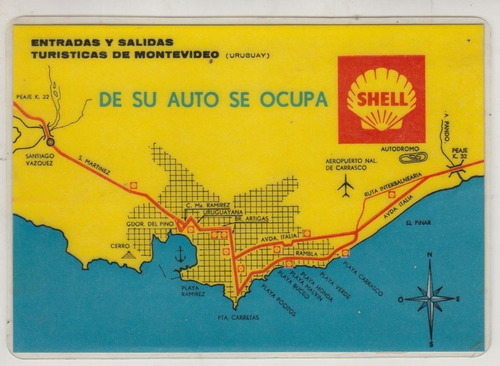 1969 Plano Shell Plastificado Rutas Turisticas De Montevideo