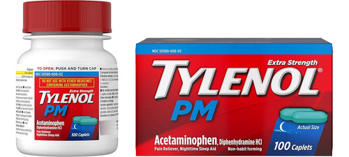 Tylenol Pm Extra Strength 100 Cápsulas Alivia Dolor 2 Pack