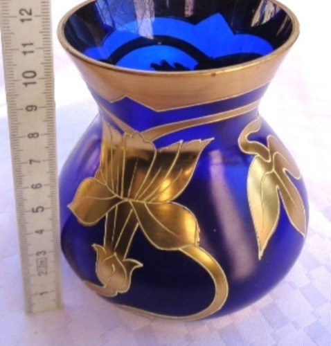 Monijor62-antiguo Coleccion Art Nuveau Vaso Cristal Azul Cob (Usado)