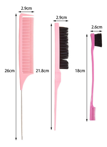3x Professional Hair Styling Comb Set Sturdy Teasing Brush