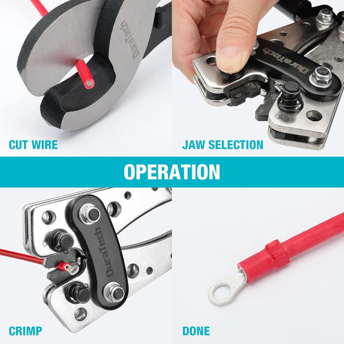 Duratech Batería Cable Lug Crimping Herramienta Con...