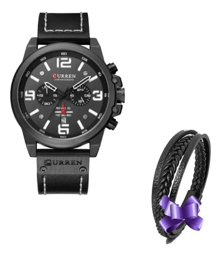 Reloj Hombre Cronografo Deportivo Elegante Cuero + Obsequio!