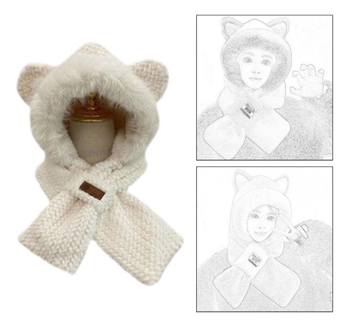 Bufanda Con Capucha De Felpa Con Orejas, Conjunto De Gorro Y