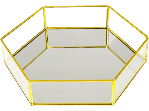 Bandeja De Tocador Hexagonal De Cristal Con Espejo Dorado, D