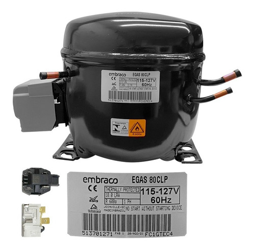 Compresor Embraco 1/4+hp R600 115/127v Egas80clp Bajo Consum