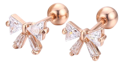 Aretes Broqueles Moño Swarovski Oro 14k Lam Bolita Niña Bebé