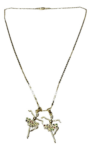 Collar De 2 Niñas Zirconias Ballet De Oro Laminado+estuche N Color Dorado
