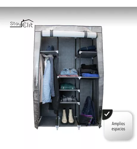 Closet Armable Portatil Entrepaños Tela Ecologica Gris Orzanizador Ropero