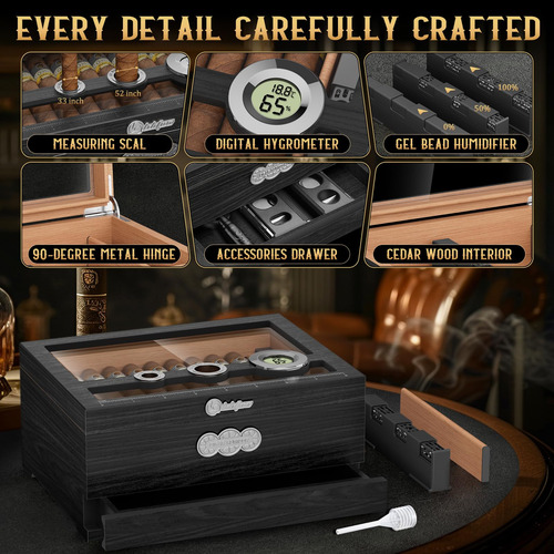 Caja Humidora De Cigarrillos Lihtun Con Higrometro Digital