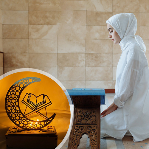 Eid Ramadan Lights Night Wooden Moon Mubarak Desk Party Led