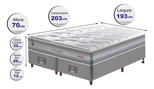 Conjunto Cama Box King de Molas Ensacadas D33 Cama inBox Select Firme 193x203x71 Cinza