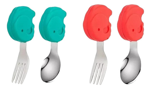 Set De Cubiertos Acero Cuchara-tenedor Mango Silicona Niños