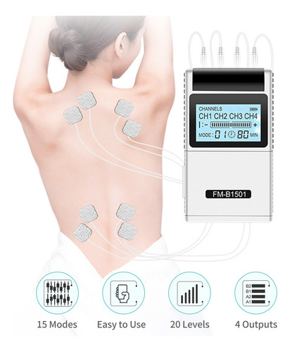 Estimulador Muscular Tens Ems 15 Modos.4 Salidas.pads Al