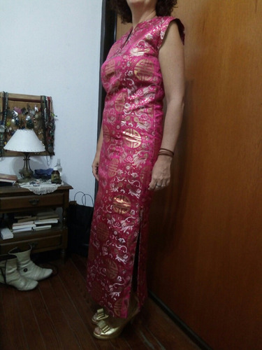 Qipao Vestido Tradicional Chino Brocado Seda Calidadad T. M