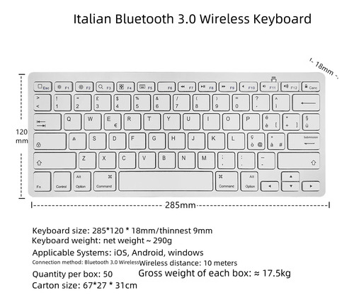 English Bluetooth Keyboard White Spot - Italian Language