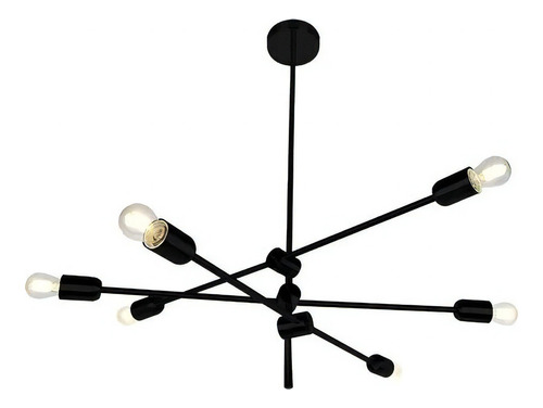 Lampara Plafon Colgante 6 Luces Deco Vintage Negro Corona