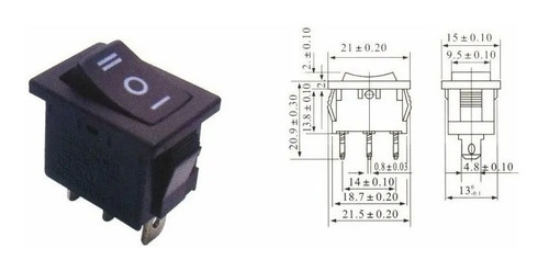 Imagen 3 de 3 de Mini Interruptor Switch Rocker Negro 3pin On-off-on / 10 Und