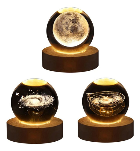 Esfera De Cristal 3d Mini Lámpara Luz Led Para Dormitorio