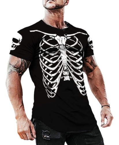 Esqueleto Camisa Para Hombre De Impresión Frontal De La Espalda De La Jaula De Costillas Xray Traje Adulto Divertido Camisas De Halloween Para Los