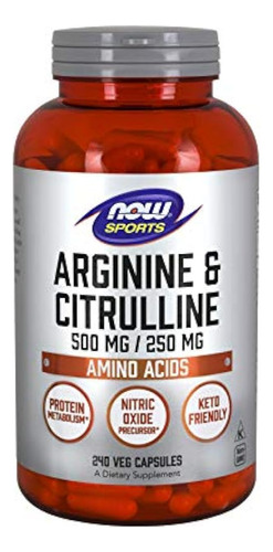 Arginina Y Citrulina 500250 Ahora Alimentos 240 Vcaps