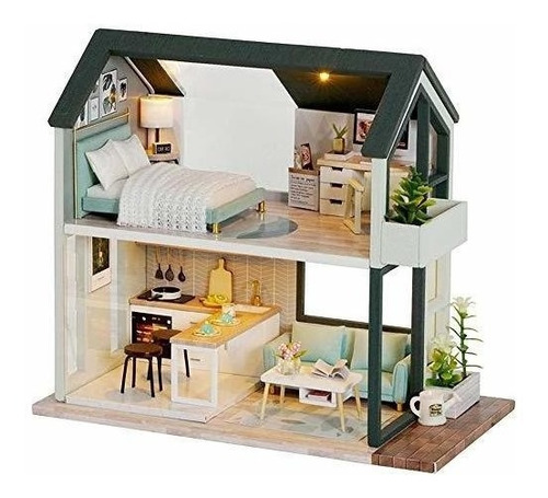 Casa De Muñecas Miniatura Muebles 2 Pisos 3d Con Cubierta