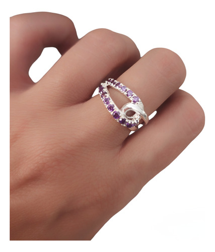 Anillo Plata 925 Con Piedra Cubic Violetas Hebilla Cinto