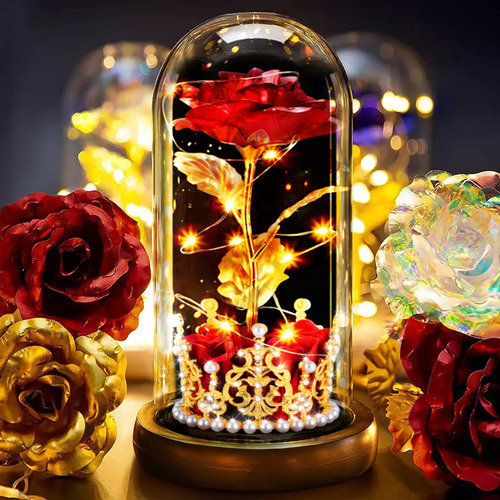 Romántico Rosa Eterna En Forma De Corona (con Led) Color Rojo
