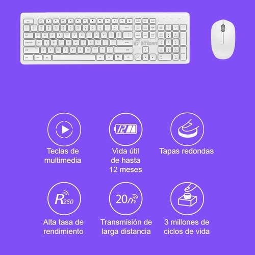 Imagen 6 de 10 de Combo Teclado Pc Blanco Usb Multimedia Con Mouse Integra