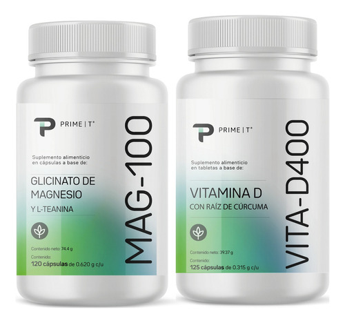 Magnesio Mag-100 Y Vitamina D Vita-d400 Combo Primetech Sabor Sin sabor