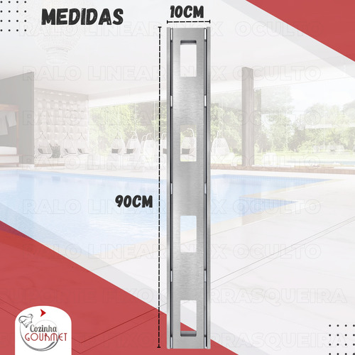 Ralo Linear Infinito 90 X 10cm Oculto Inox 304 Área Externa