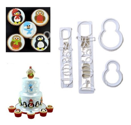 *kit 4 Cortadores Marcadores Muñeco Pinguino Fondant Navidad
