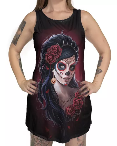 Camiseta Preta Masculina Caveira Mexicana Catrina Diamante