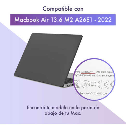 Protector Negro Compatible Macbook Air 13.6 M2 A2681 - 2022