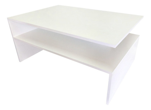 Mesa De Centro Doble Repisa Minimalista Bicolor Color Blanco Absoluto