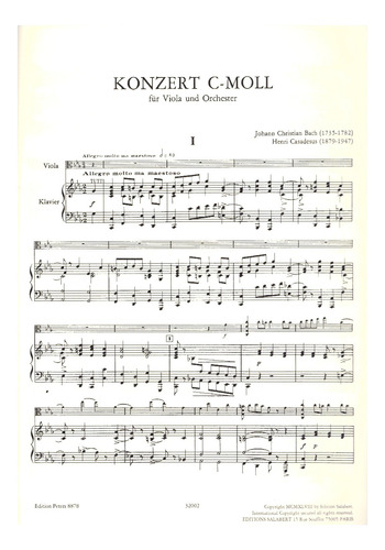 J.c. Bach: Concerto In C Minor For Viola And Orchestra, Edit