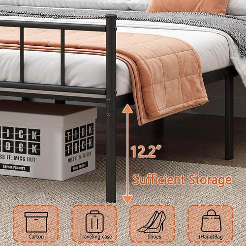 Base De Cama Diiyiv Matrimonial De Metal Color Negro
