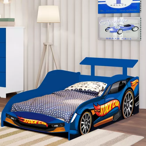 Cama Solteiro Infantil Juvenil Menino Carro Stock Car Azul Carro