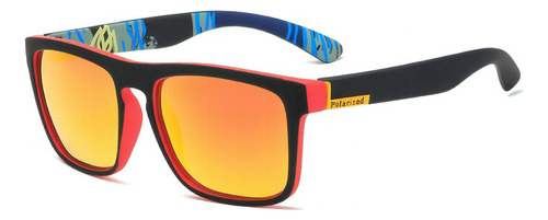 Óculos De Sol Bulier Modas Polarized, Armação De Policarbonato Cor Preto, Lente Vermelho Espelhada, Haste Preto De Policarbonato