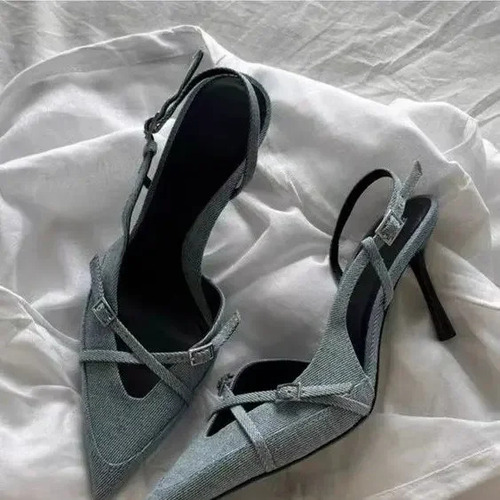 Sandalias Mule De Tacón Alto Con Punta Puntiaguda