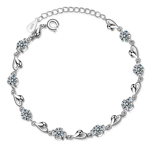 Pulsera Plata 925 Cristales Corazón Fino Regalo Para Mujer