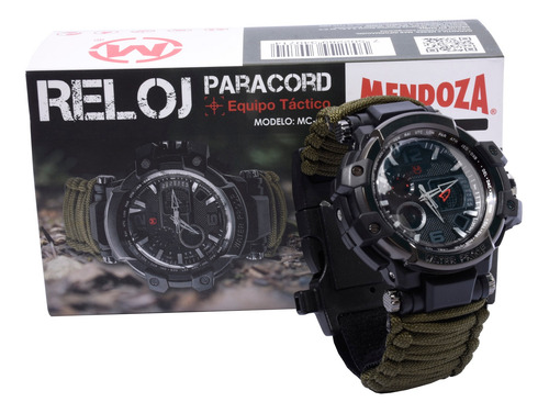 Imagen 5 de 6 de Reloj Paracord Verde Militar Lcd 6 Díg Mc-009 Mendoza