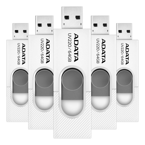 Kit 5 Memoria Usb 64gb Adata Uv220 2.0 Blanco Y Gris