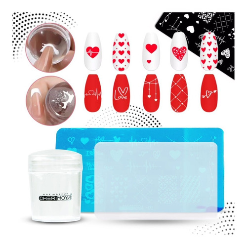 Kit De Placa Metal Para Stamping Sello Cherimoya Nail Art 