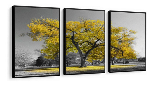 Quadro Decorativo Árvore Da Vida Amarela Moldura Lisa
